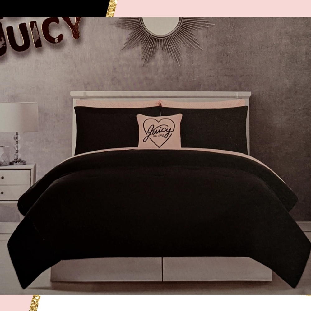 🆕 Black & Blush Pink 8pc Queen Comforter Set 🩷 Juicy Couture